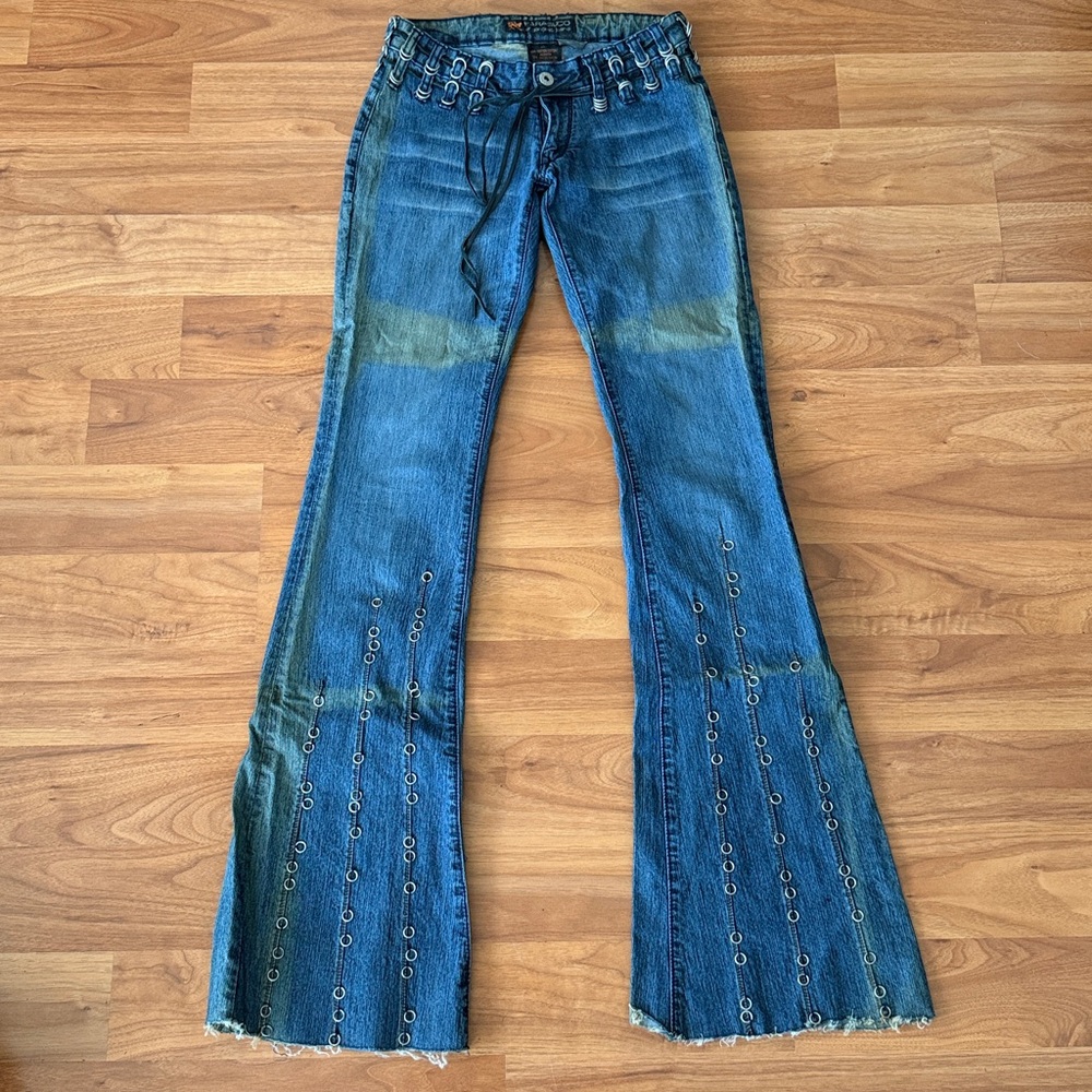 ❤️ Parasuco Denim Women's Embellished Blue Flare Jeans Distressed Wash Size 25